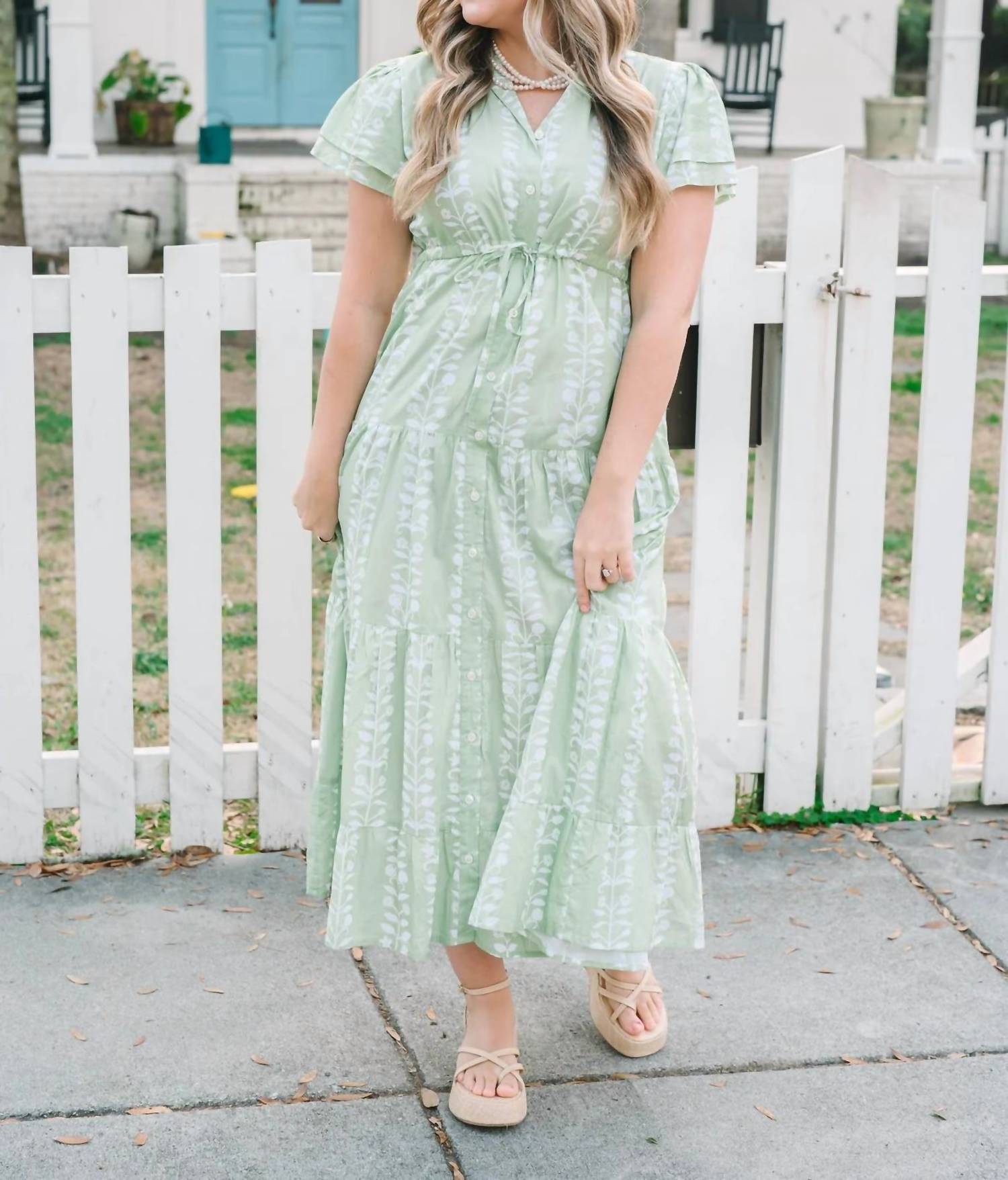 VICTORIA DUNN Magnolia Flutter Maxi Dress in botanical vine - women's dress - alternate view