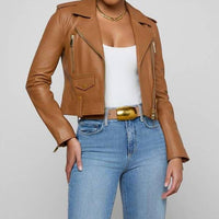 L'Agence Blakely Leather Biker Jacket in soft cognac - women's jacket