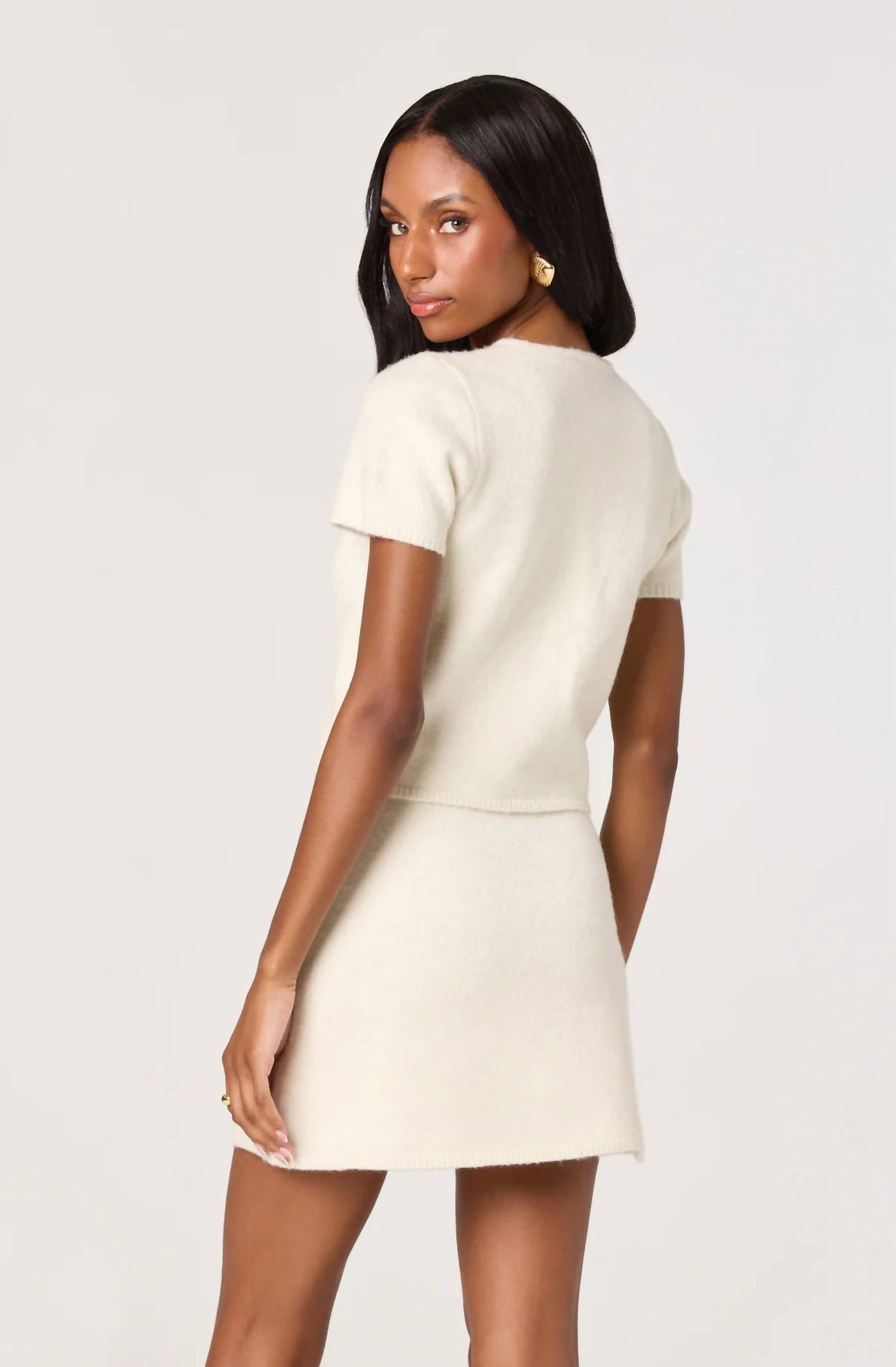 ASTR Jailyn Short Sleeve Button Down Cardigan in cream - women's cardigan - alternate view