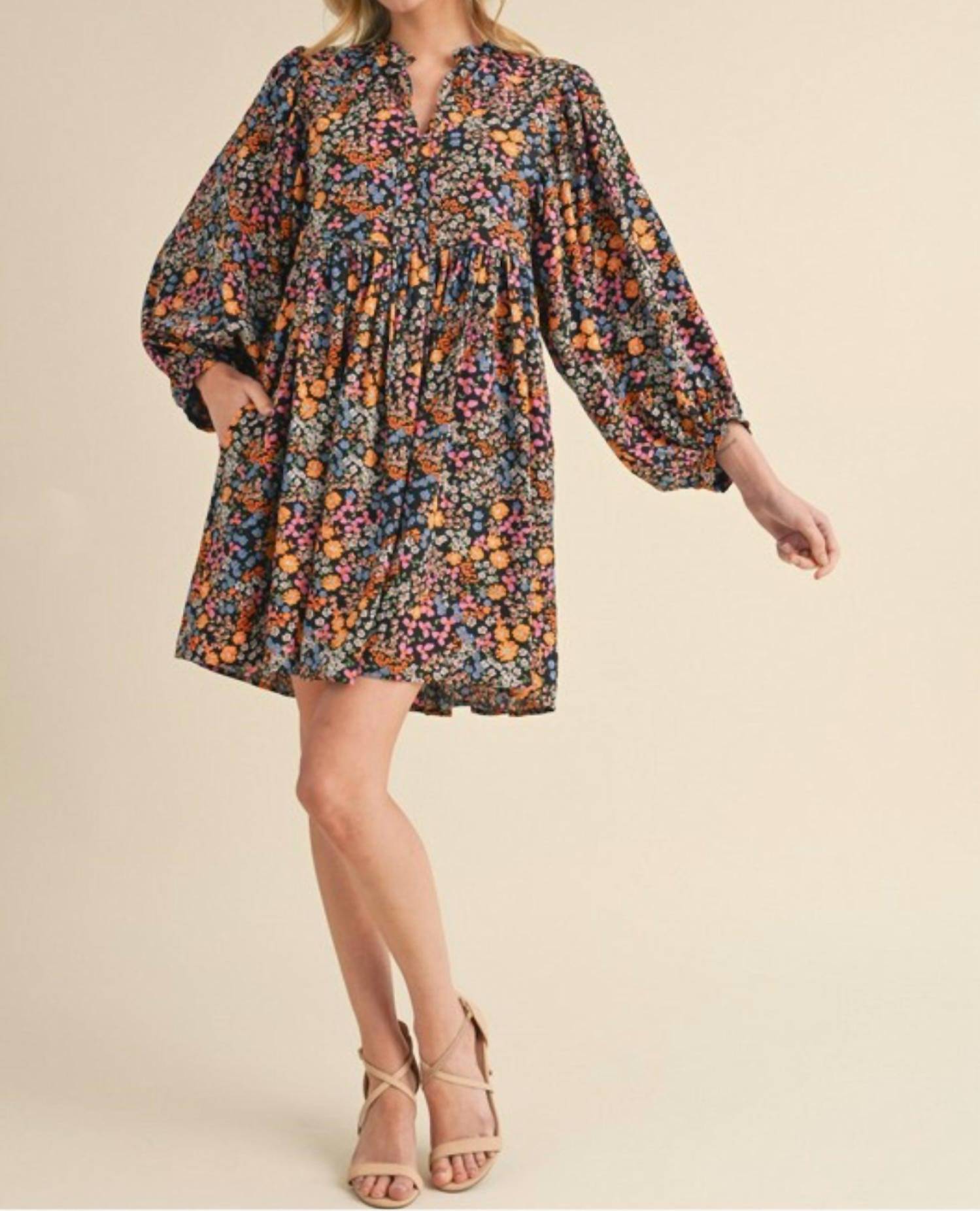 Jodifl Luna Knee Length Dress in black floral - women's dress