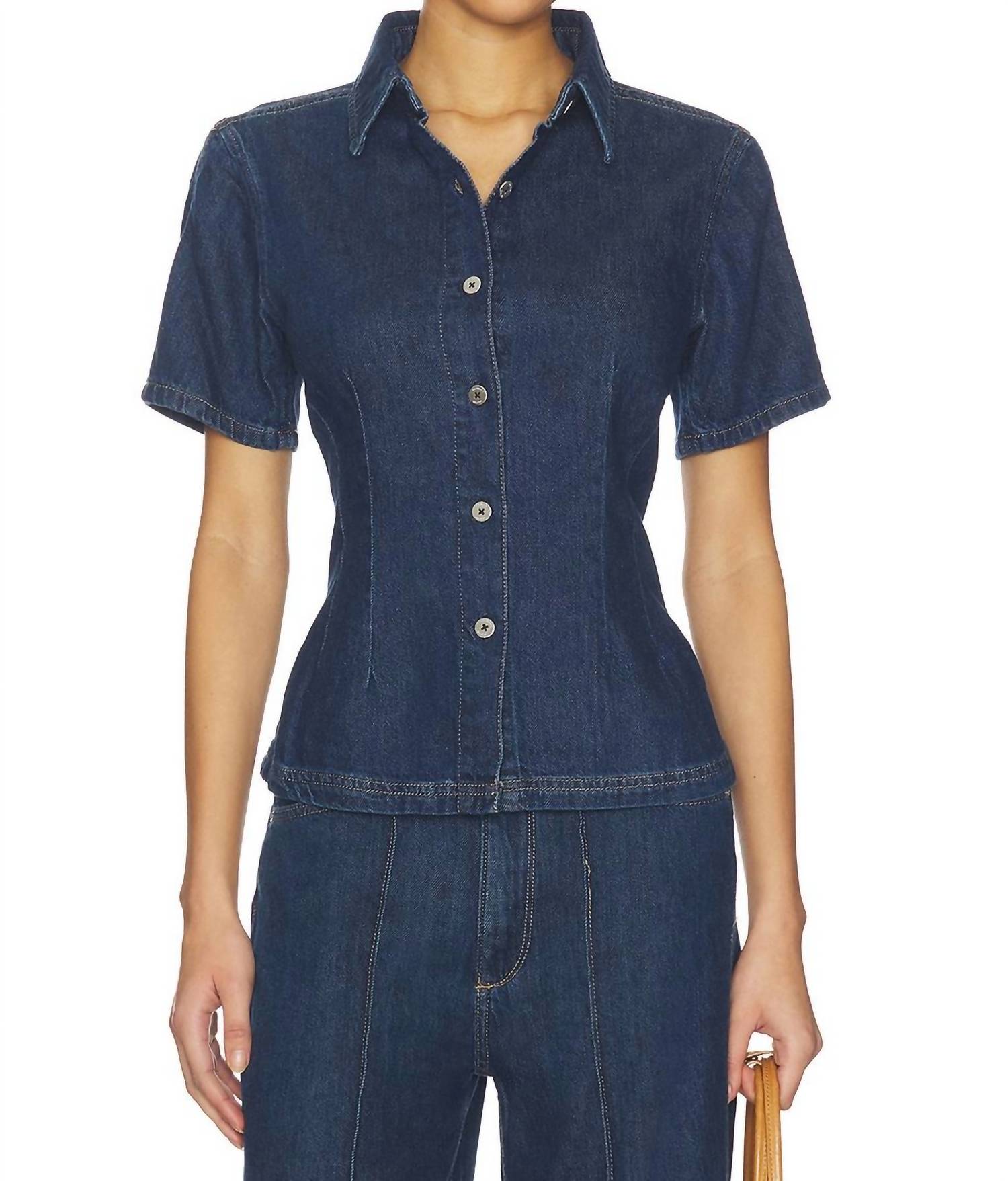 DL1961 - Women's Joice Short Sleeve Shirt in inkwell - women's shirt