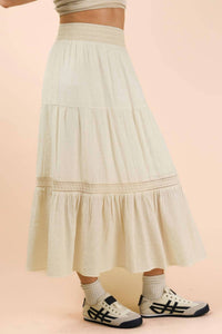 Very J - Tiered Layers Solid Woven Skirt With Lace Trim