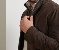 PETER MILLAR Norwalk Nubuck Coat in espresso - men's jacket - detail view