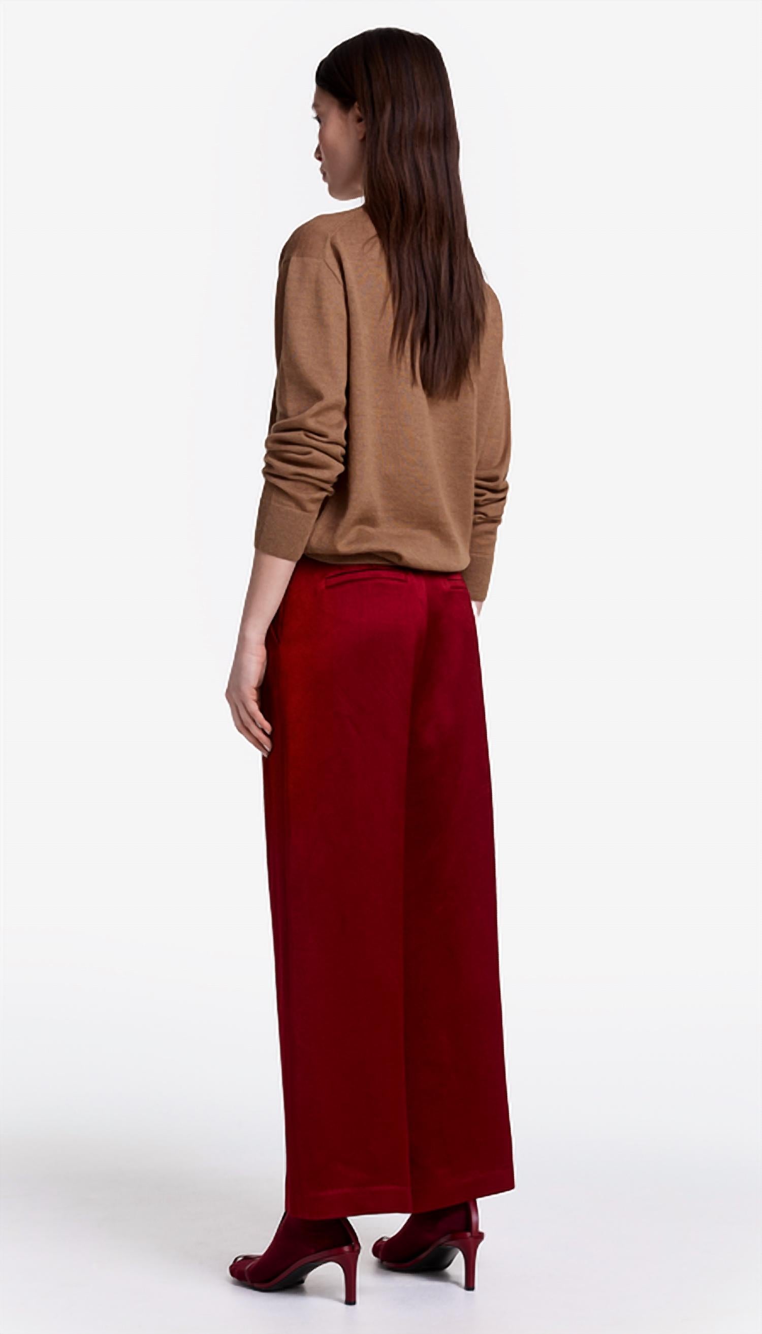 Smythe Cropped Pleated Trousers in crimson 1 - women's pants - alternate view