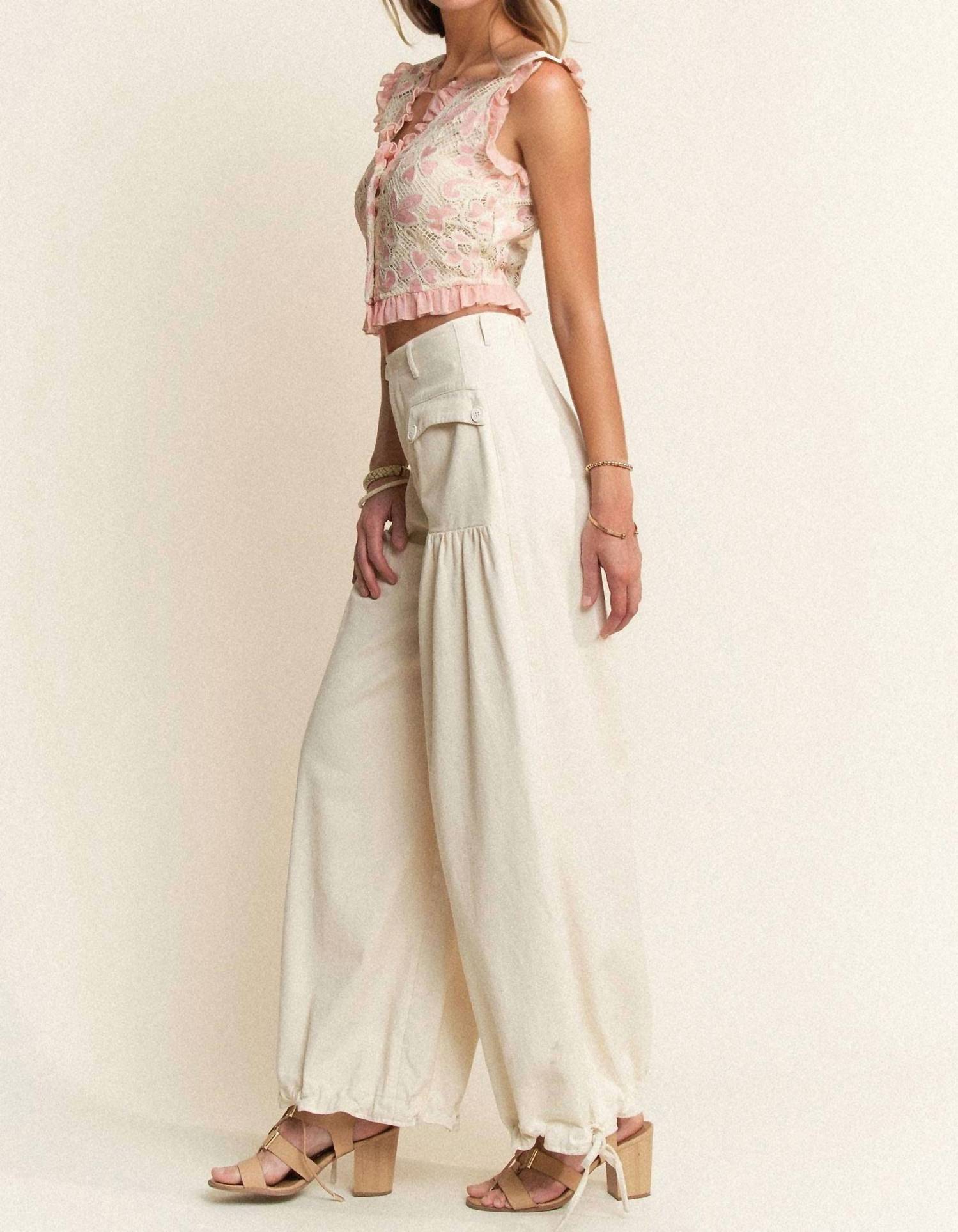 DAVI & DANI Crochet Lace Ruffle Vest in pink natural - women's jacket - view 5