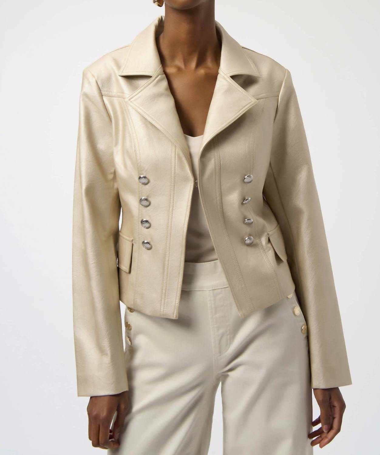 Joseph Ribkoff - Leatherette Notched Collar Fitted Jacket