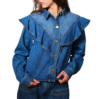 Blue B - Diagonal Ruffled Long Sleeves Denim Jacket
