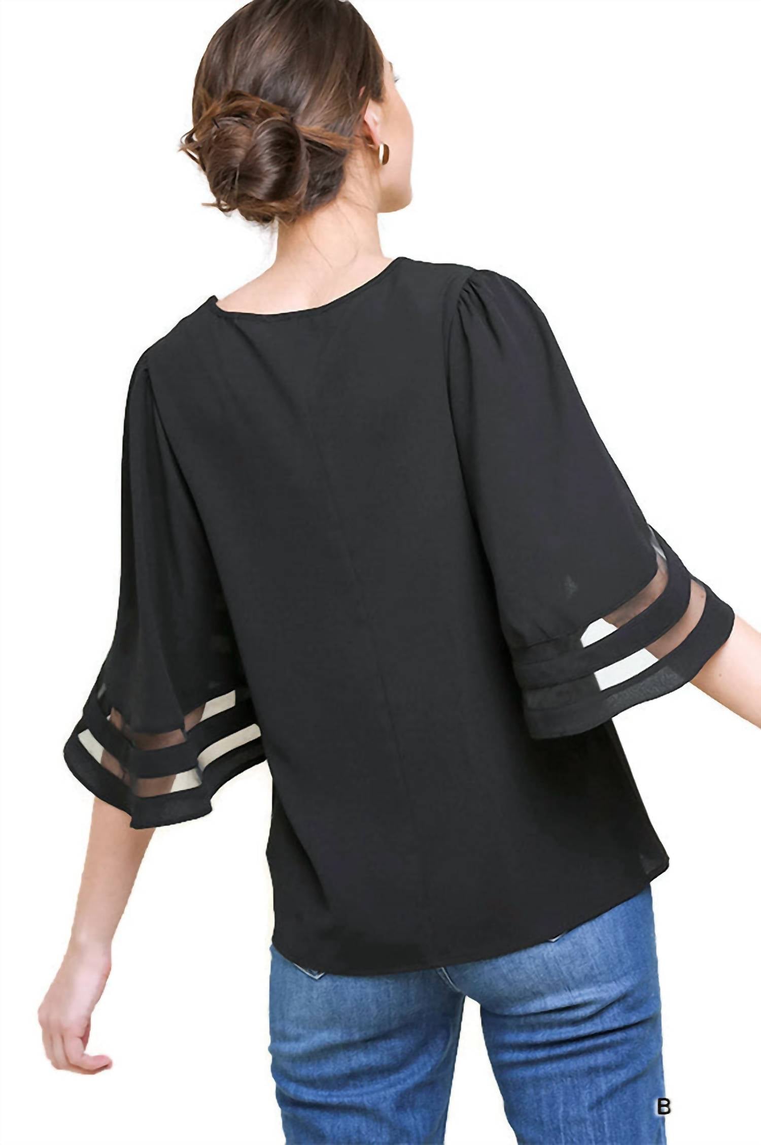Umgee - Mesh Burnout Bell Sleeve Top