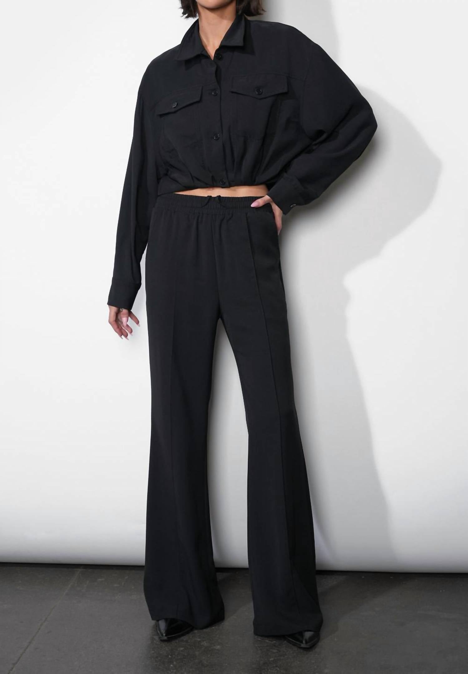 GREYLIN Abigail Drawstring Flared Pants in black - women's pants