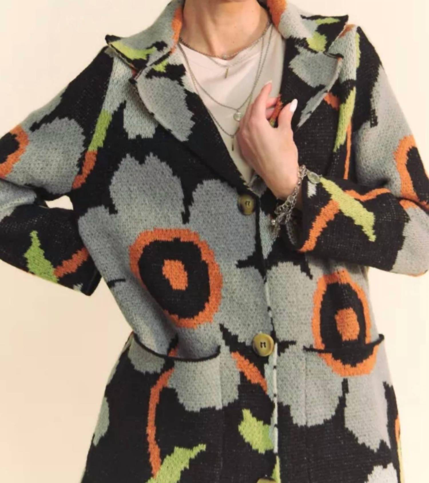 DAVI & DANI Floral Button Down Cardigan in multi - women's cardigan - view 4