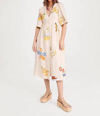 Rosa Clothing Fashion Print V Neck Cute Loose Dress in apricot - women's dress - view 4