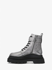 MICHAEL KORS Women's Colby Crackled Metallic Leather Combat Boots in silver - women's shoe - alternate view