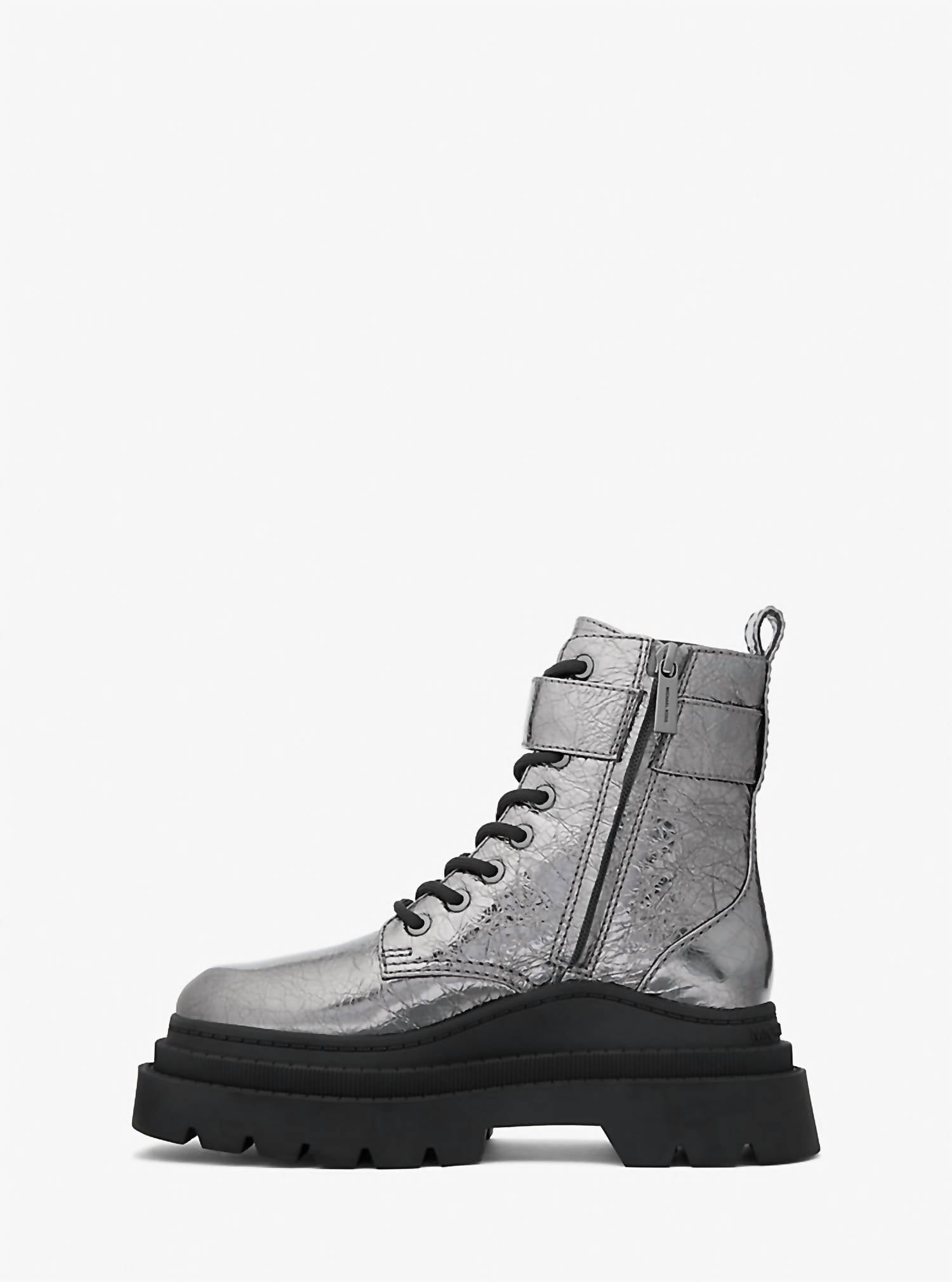 MICHAEL KORS Women's Colby Crackled Metallic Leather Combat Boots in silver - women's shoe - alternate view