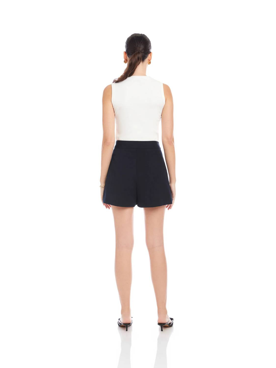 Fifteen Twenty Cassidy Pleated Shorts in navy - women's shorts - alternate view