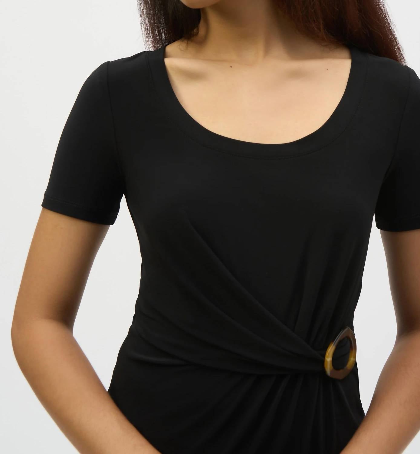 Joseph Ribkoff - Drape Front Buckle Detail Fitted Top