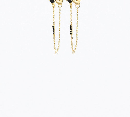 IGGY LONG CHAIN EARRINGS BLACK SPINEL