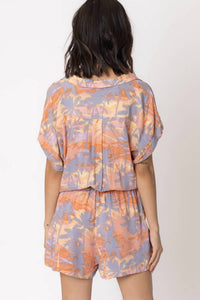 En Creme - Short Sleeve Tropical Print Romper
