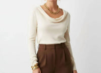 Halston Heritage - Long Sleeve Drape Neck Cashmere Sweater