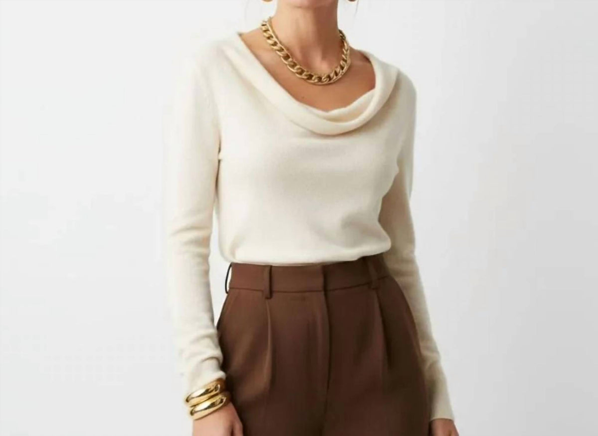 Halston Heritage - Long Sleeve Drape Neck Cashmere Sweater