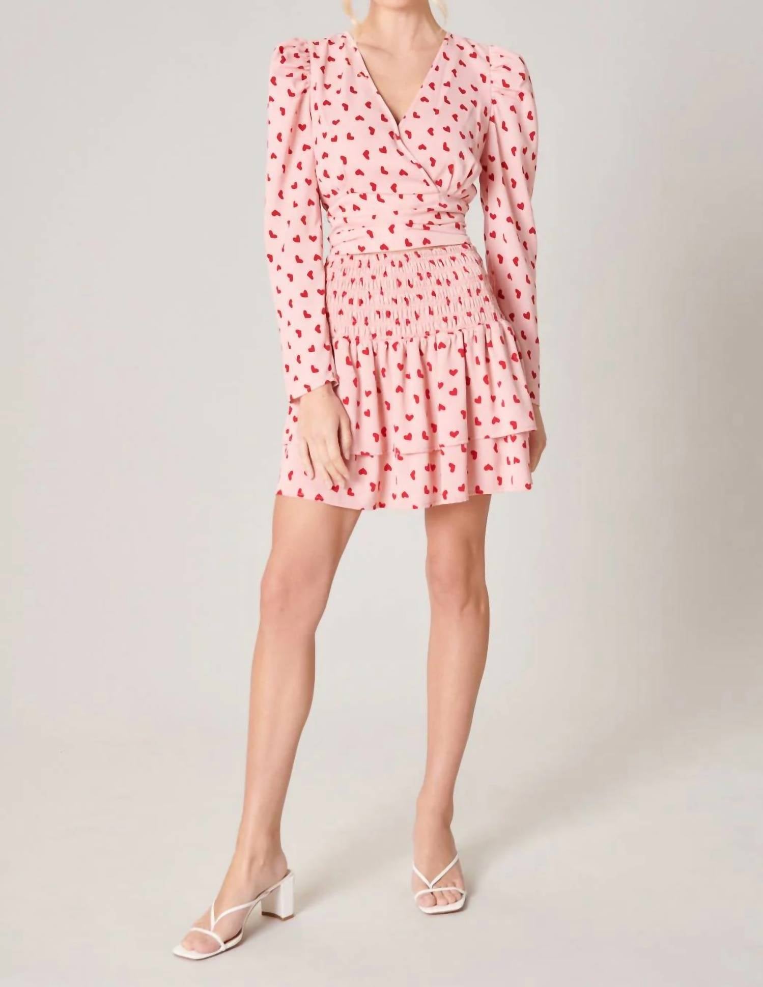 Sugarlips - Corazon Heart Print Surplice Cropped Top