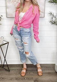 Hem & Thread - Liking Myself Cotton Long Sleeve Button Up Shirt