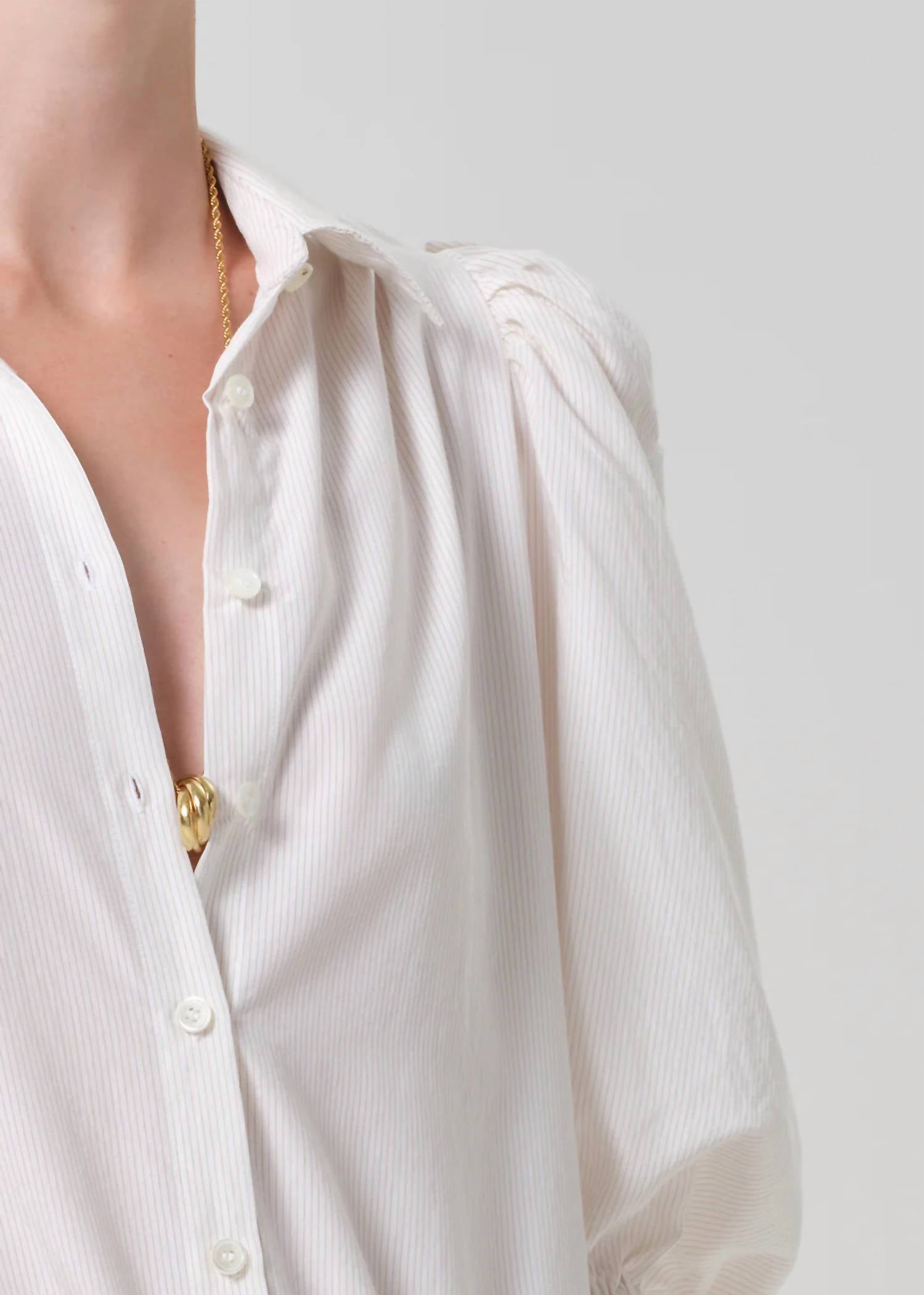 Citizens of Humanity Anya Puff Sleeve Shirt in sand microstripe - women's blouse - view 5