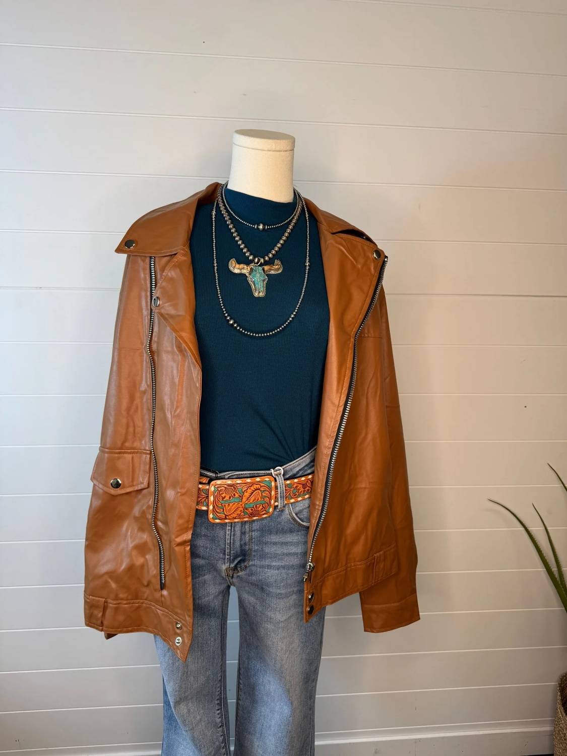 With Love, Molly - Ollie Oversized Vegan Leather Western Moto Jacket