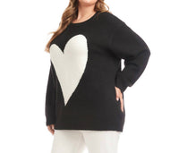 Karen Kane Heart Jacquard Long Sleeve Sweater - Plus in black and cream - women's sweater - alternate view