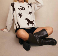 Le Lis - Long Sleeve Crew Neck Multi Cowboy Pattern Sweater