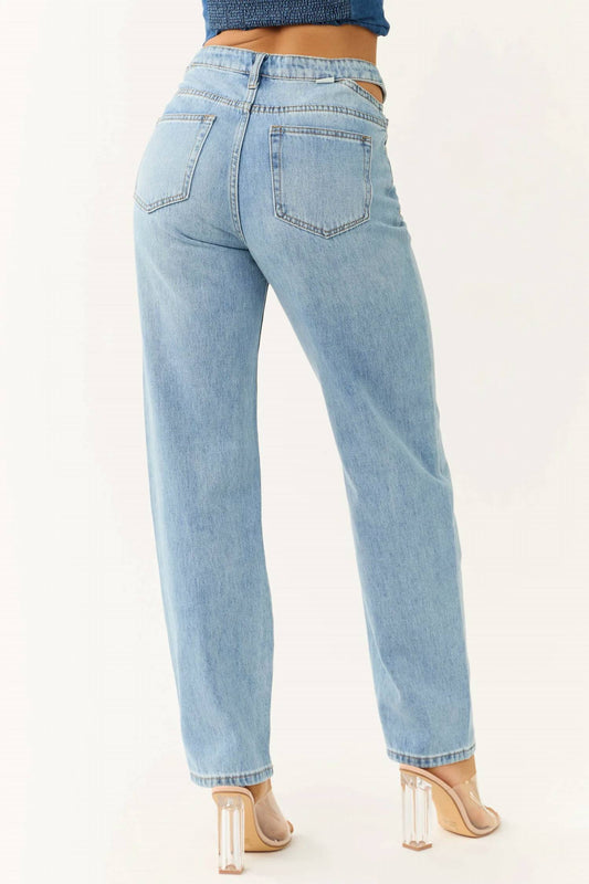 Ceros - Cutout Waistband Detail Straight Leg Jeans