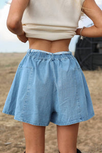 &Merci - Savannah High-rise Flounce Denim Shorts With Floral Sash