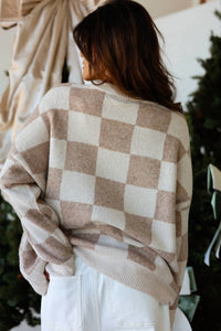 Miracle - Haven Oversized Neutral Check Knit Sweater