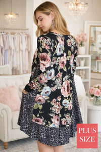 White Birch - Floral & Cheetah Trim Dress - Plus