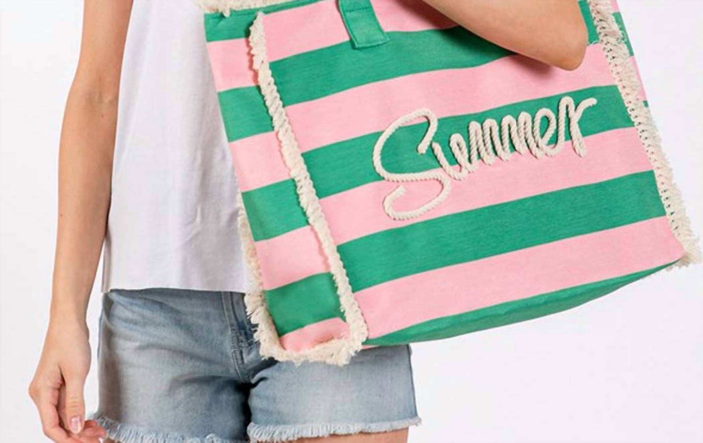 3Am By H&D Accessories - Women's Striped Rope Fringe Summer Tote Bag