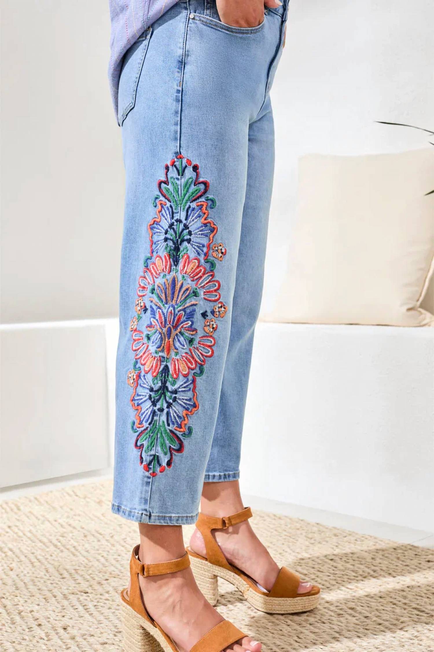 Tribal - Audrey Girlfriend Wide Leg Crop Denim Jeans