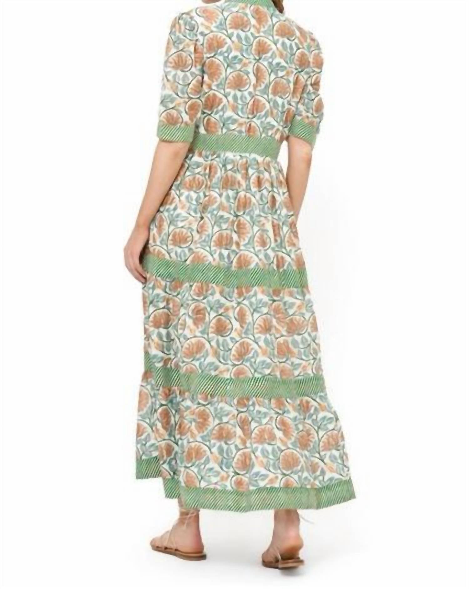 Oliphant - V-neck Cuffed Short Sleeve Midi Dress