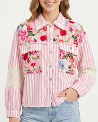 Pol - Floral Stripe Button Down Shirt