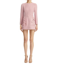 Oscar De La Renta - Long Sleeve Embroidered Tweed Dress With Self Belt
