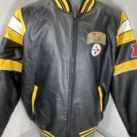 G-III Men’s Nfl Pittsburgh Steelers Faux Leather Varsity Jacket in black yellow - men's jacket