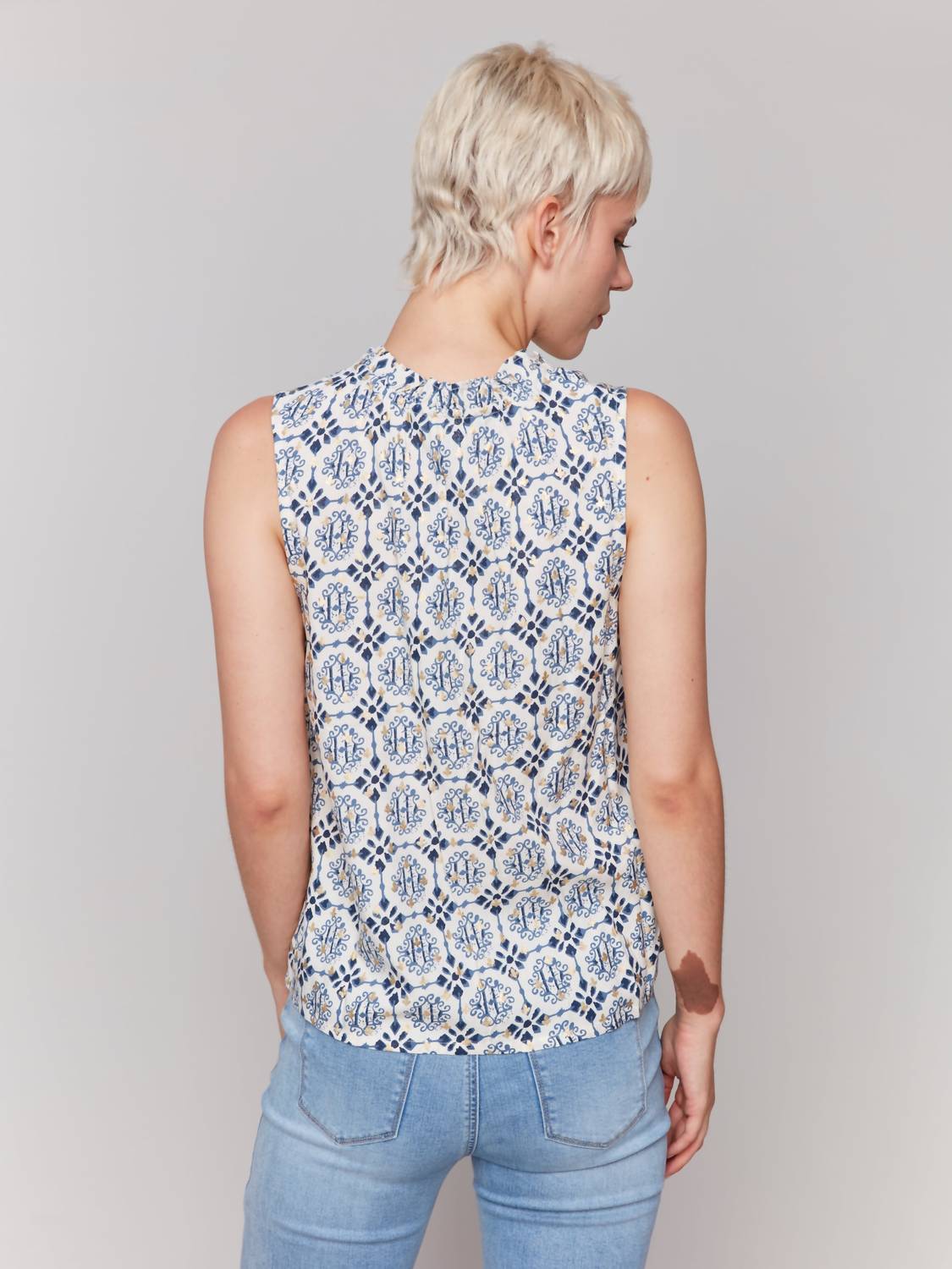 Charlie B - Printed Blouse with Ruffle Collar