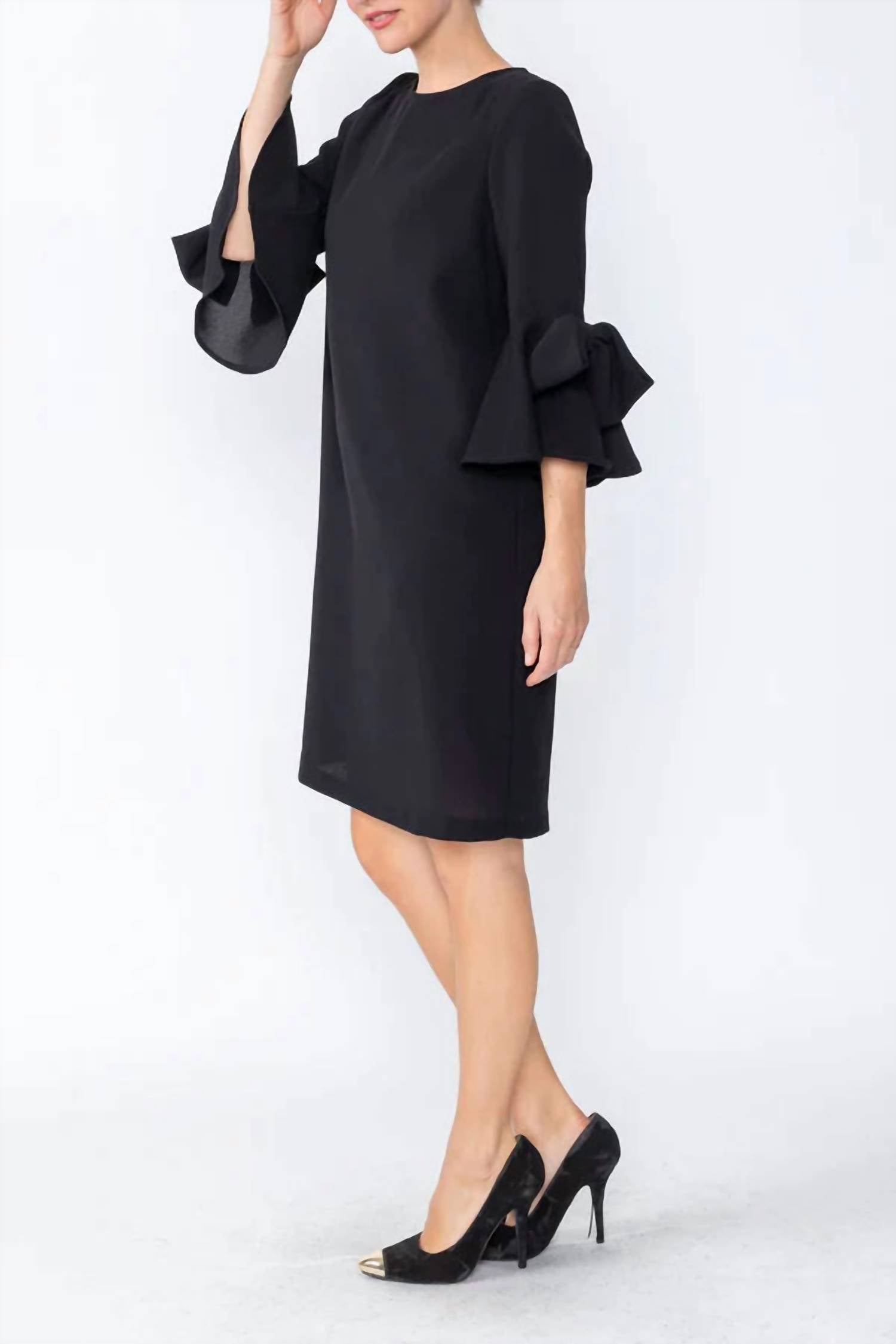 Ic Collection - Tiered-bell-sleeve Bow Mini Dress