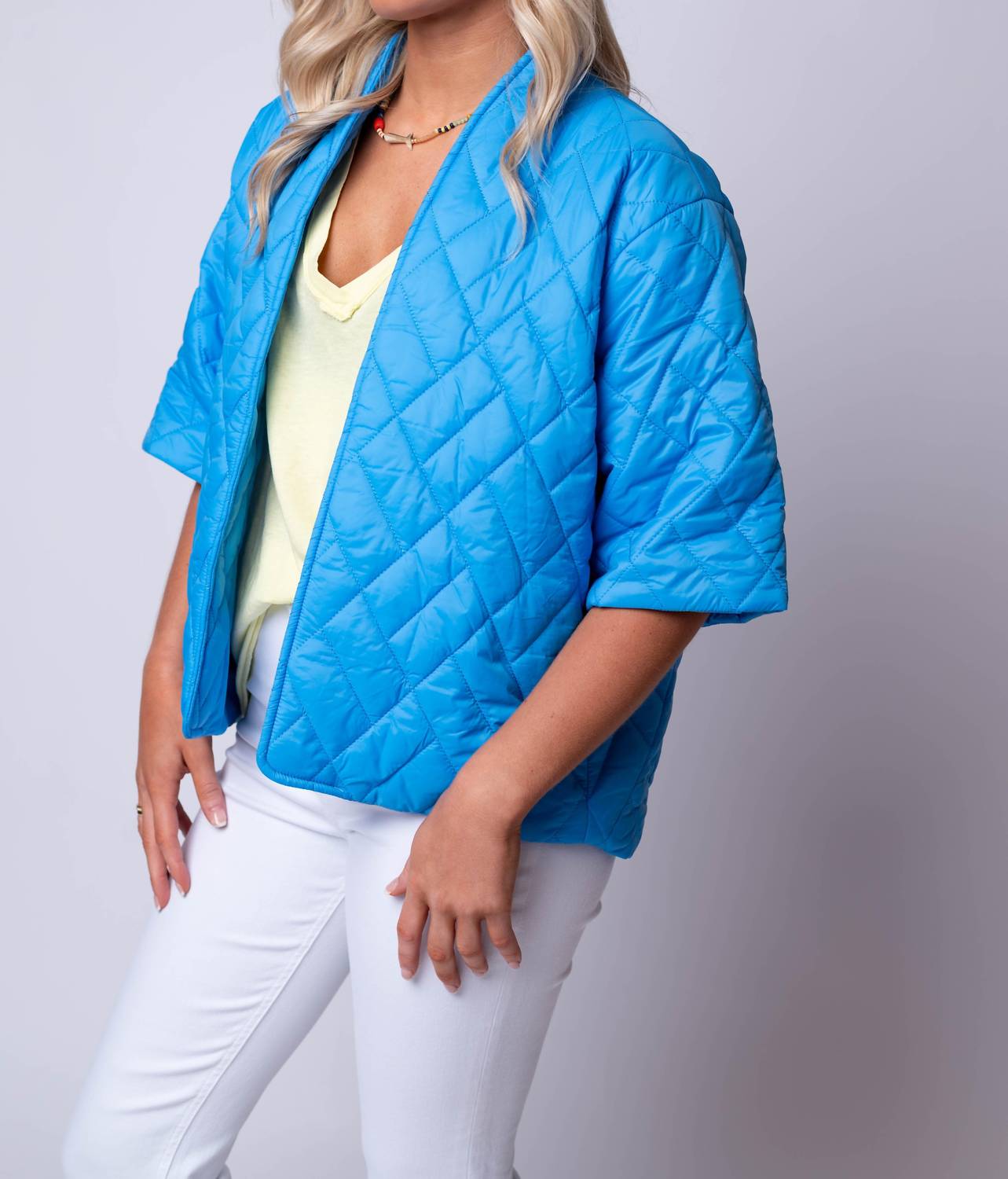 Caryn Lawn Penny Puffer Jacket in sky blue 1 - women's jacket - detail view