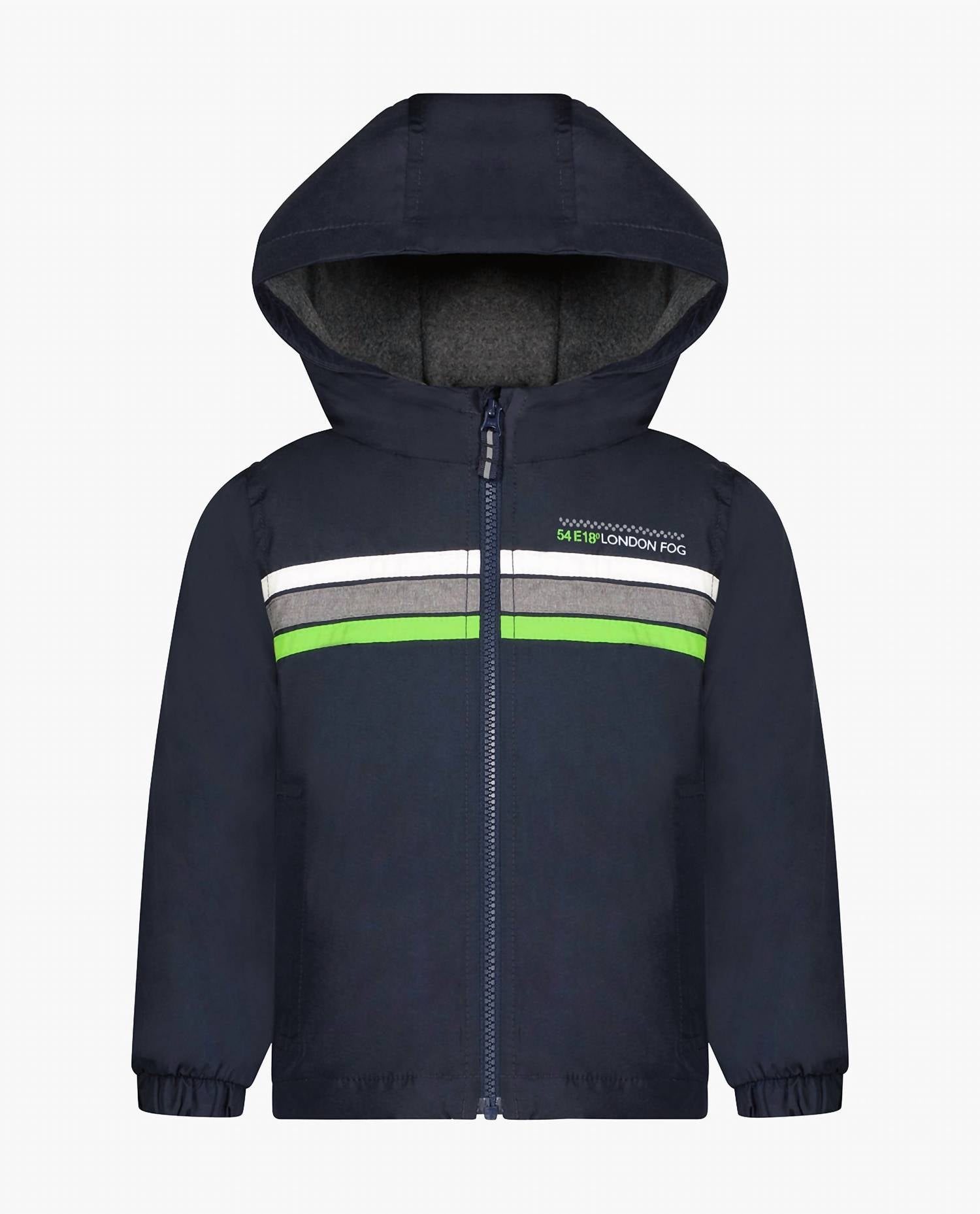 London Fog - Toddler Boys Zip Front Hooded Sporty Stripe Raincoat