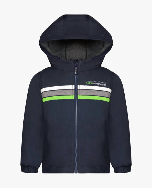 London Fog - Toddler Boys Zip Front Hooded Sporty Stripe Raincoat