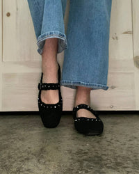 Vintage Havana - Women's Fluffy Mary Jane Flats With Studs