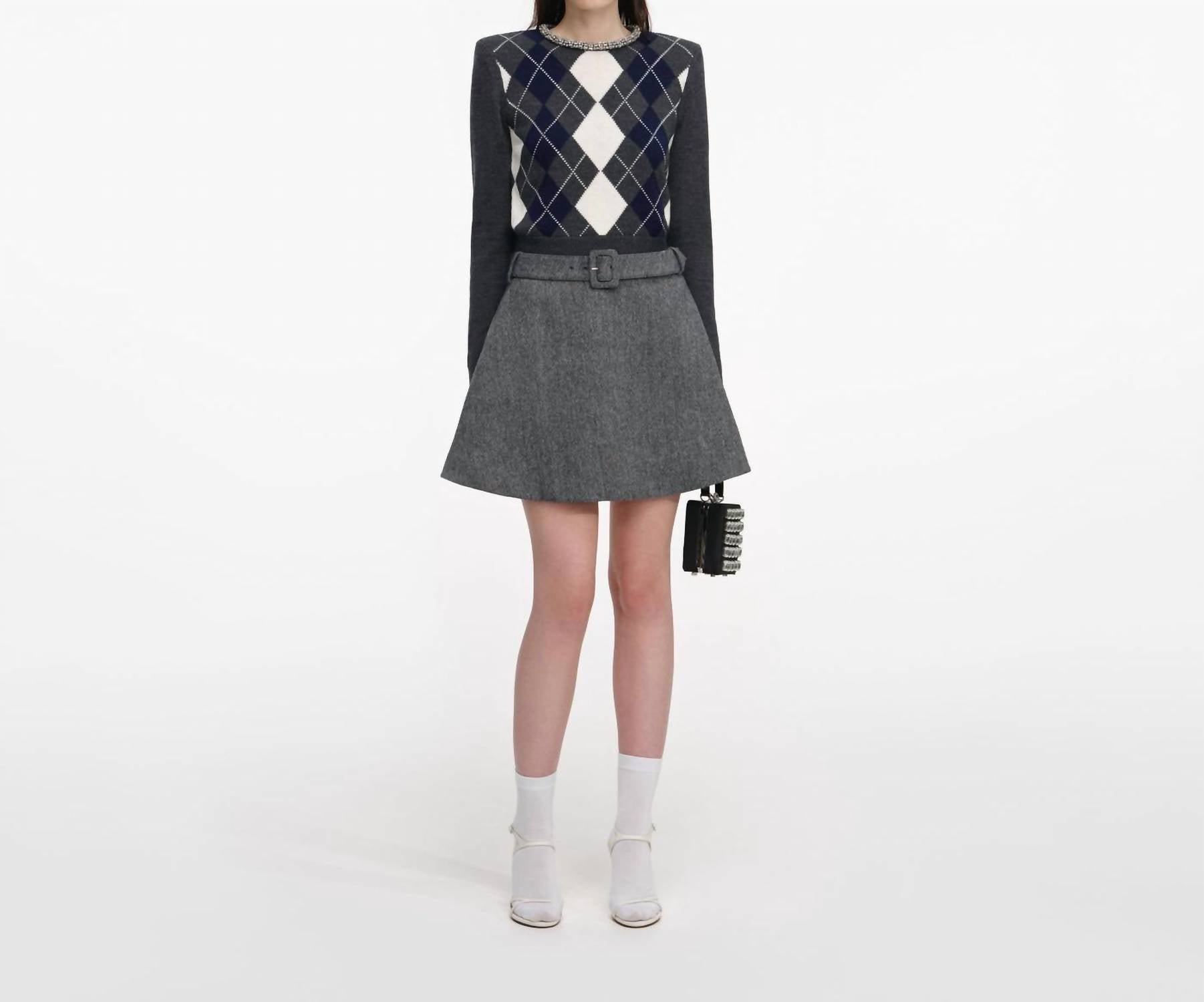Self-Portrait - Argyle Crystal Trim Jumper