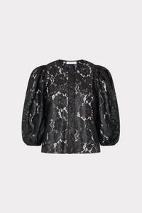 MILLY Women's Nannie Textured Lace Top in black - women's blouse