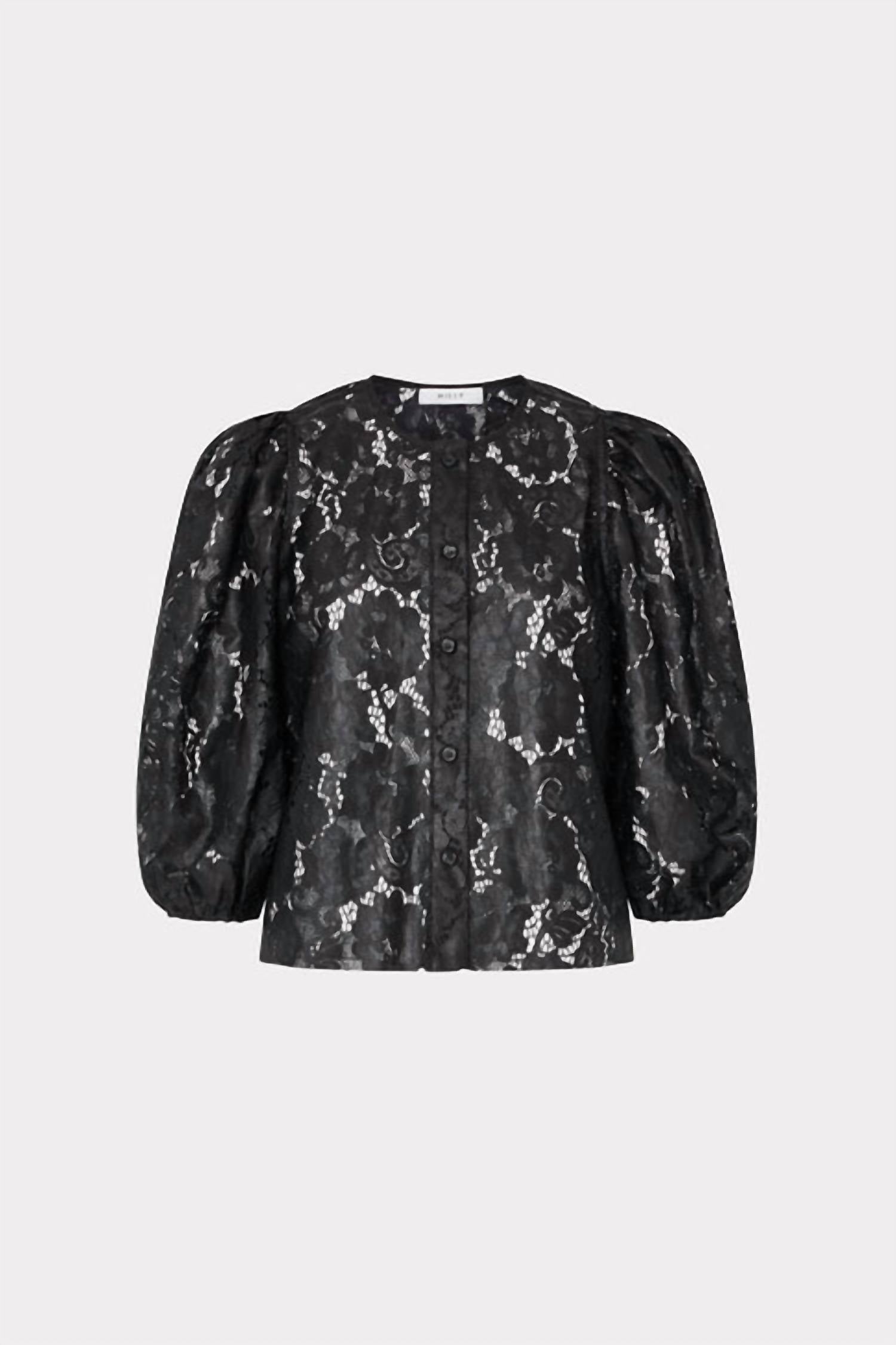 MILLY Women's Nannie Textured Lace Top in black - women's blouse