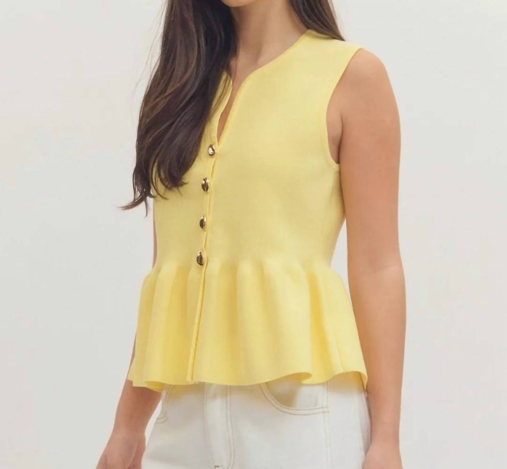 Entro - Solid V-Neck Peplum Top