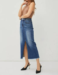 Risen - Super Stretchy High Rise Long Denim Skirt